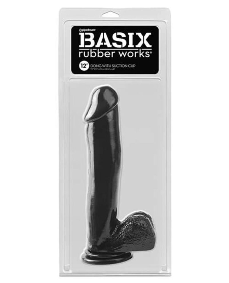 Basix Black 12″ Dong With Suction Cup Anal Sex Toys