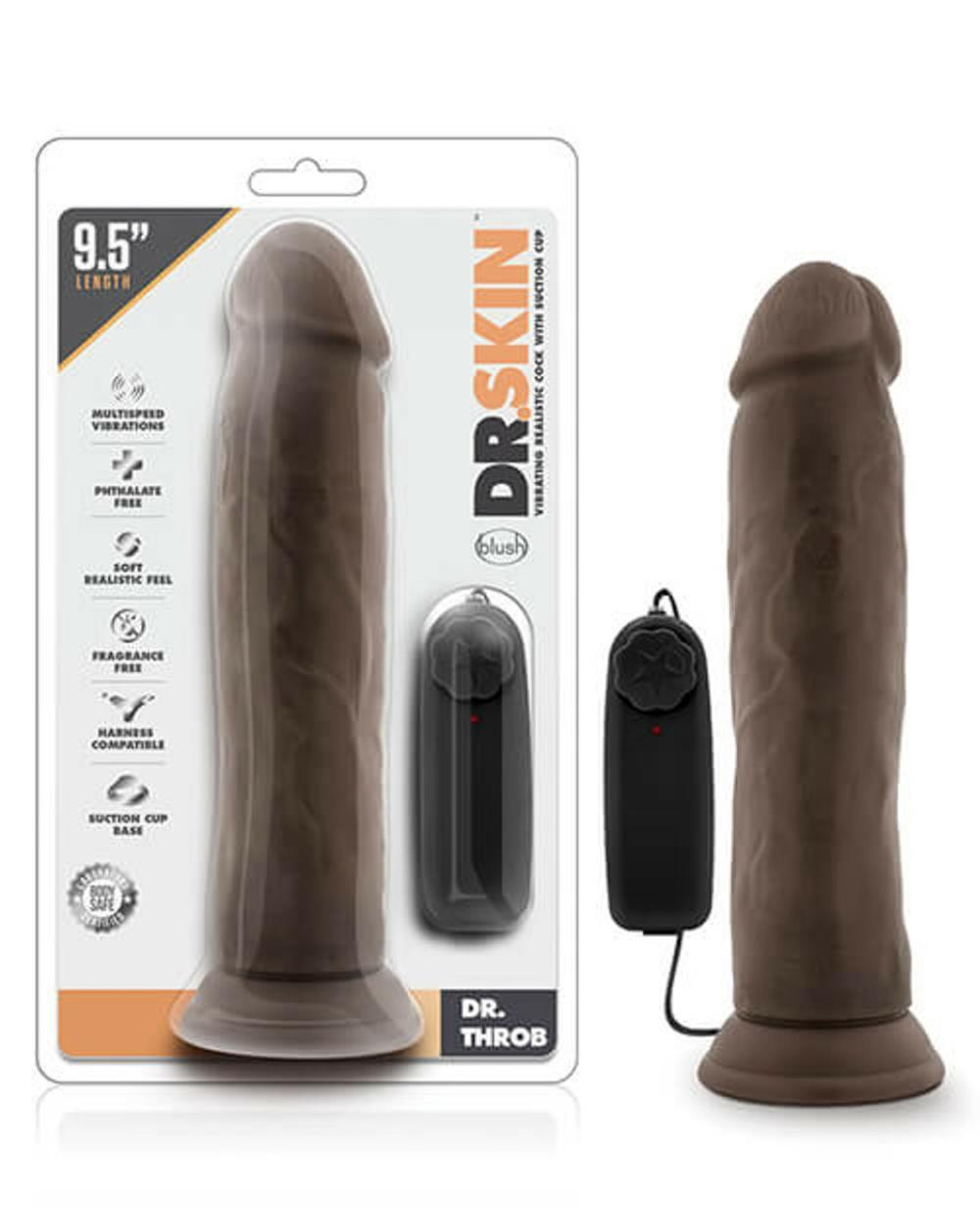 Dr. Skin Throb 9.5″ Vibrating Chocolate Cock Doldo Sex Toys