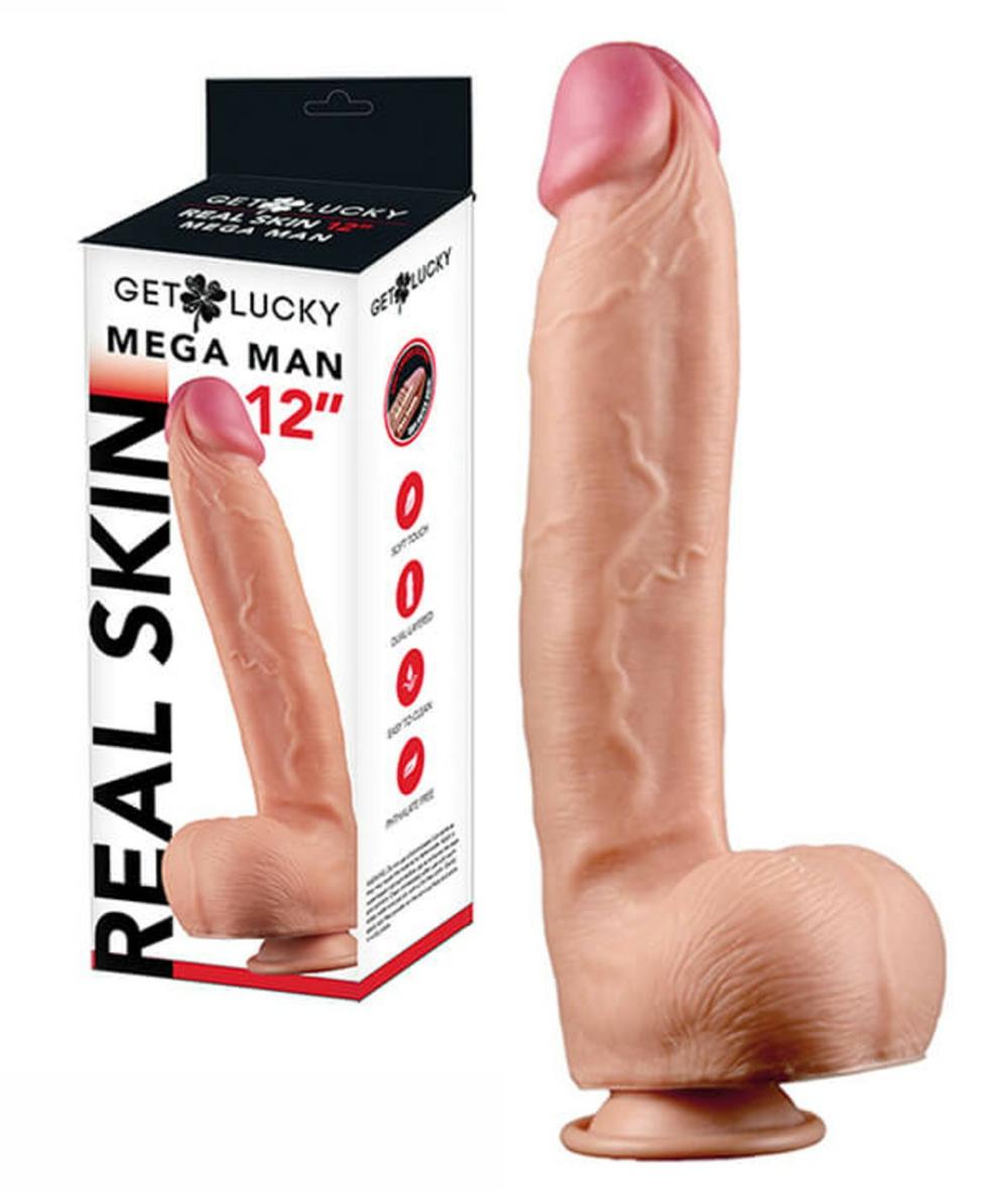 Get Lucky Real Skin Series 12″ Mega Man Dildo Anal Sex Toys