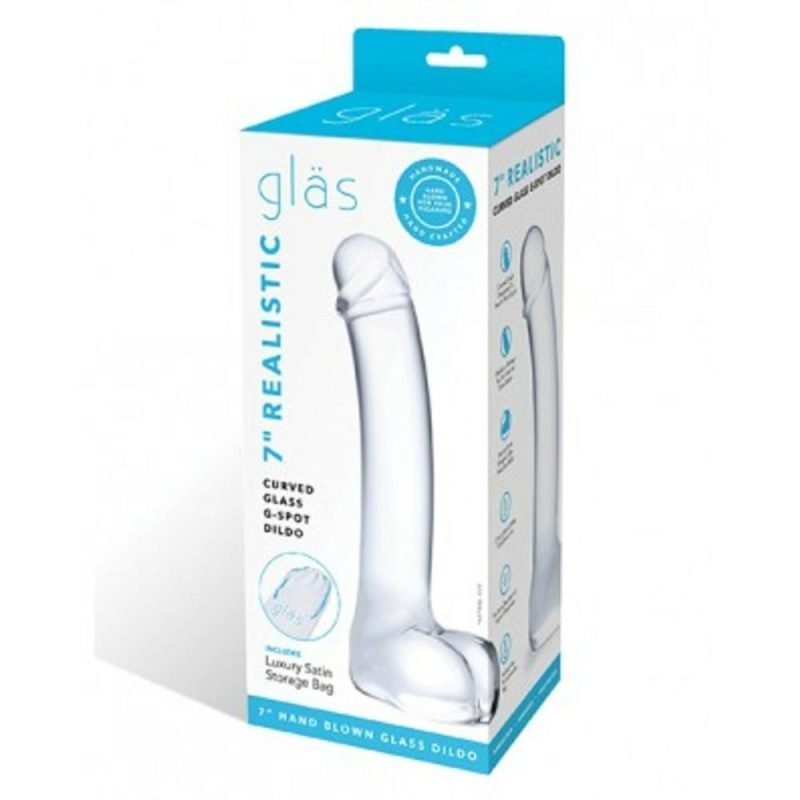 Gläs Toys 7″ Realistic Curved Glass G-Spot Dildo Doldo Sex Toys