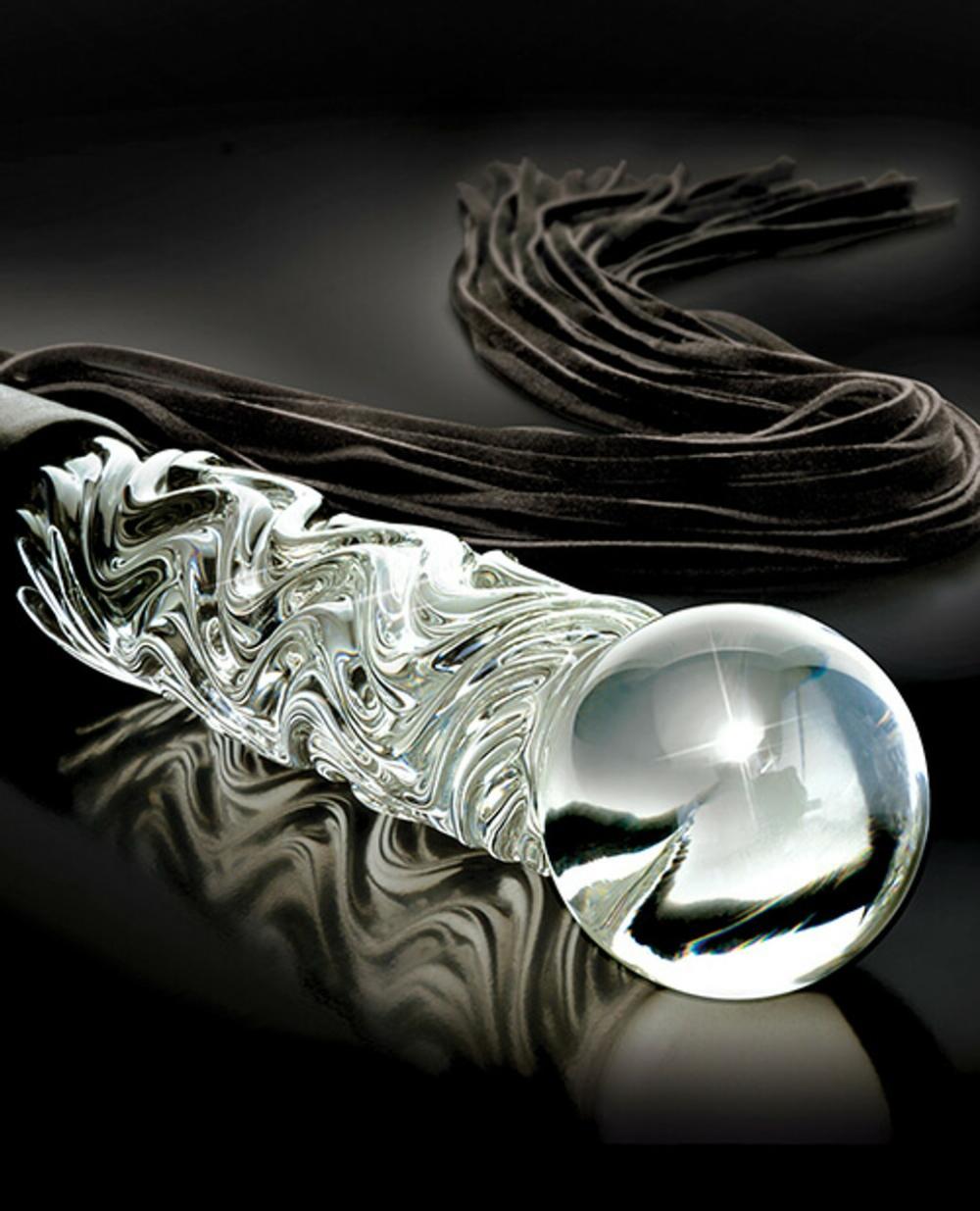 Icicles #38 Hand Blown Glass Dildo With Leather Flogger Bondage