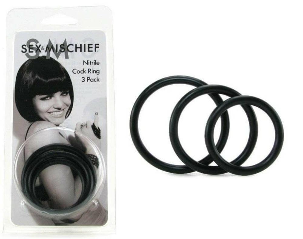 Sex & Mischief Black Nitrile Cock Ring Set Cock Rings