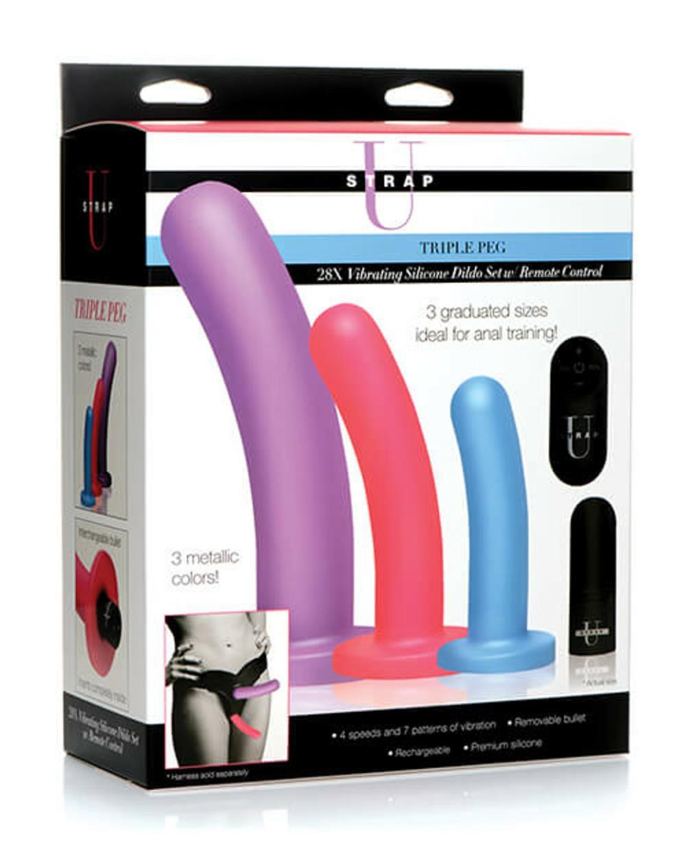 Triple Peg Vibrating Silicone Dildo Set With Remote Anal Dildos