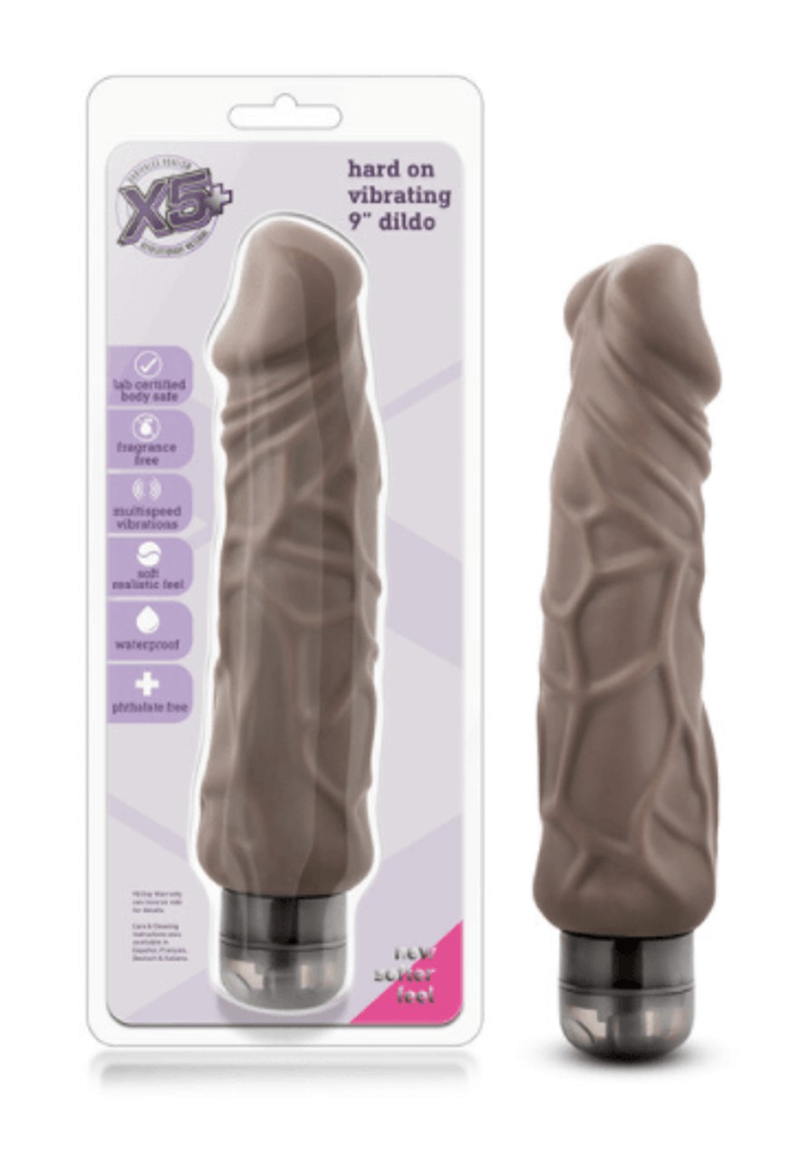 X5 Hardon Vibrating 9″ Dildo – Brown Dark Skin Vibrators