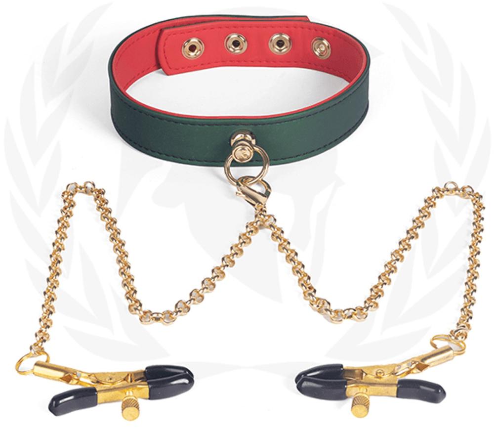 Spartacus Collar With Nipple Clamps – Forest Green Bondage